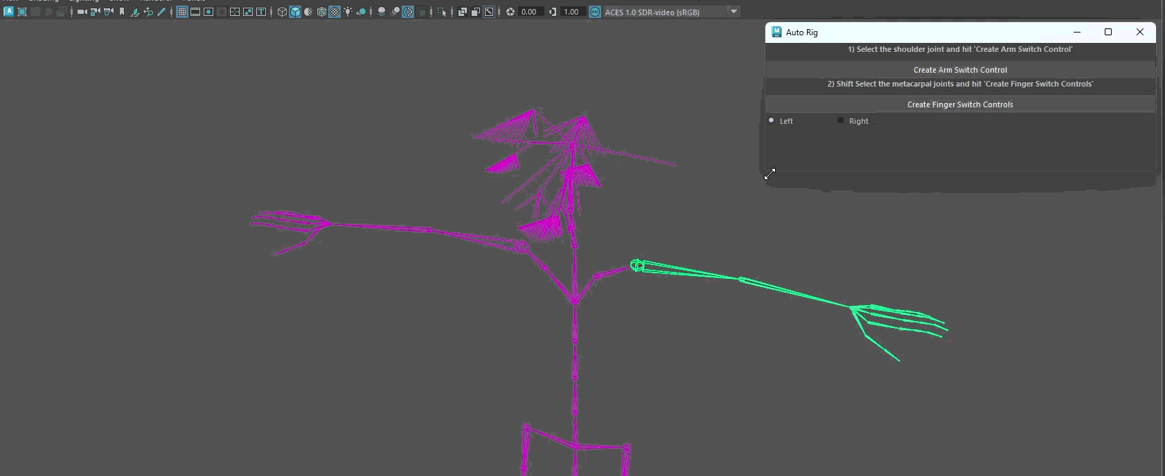 Animated demonstration of the procedural arm rigging tool