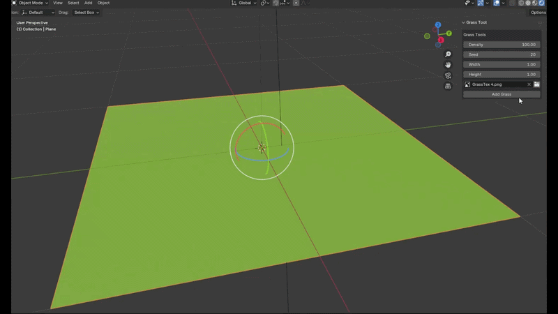 Animated demonstration of the Blender stylized grass tool